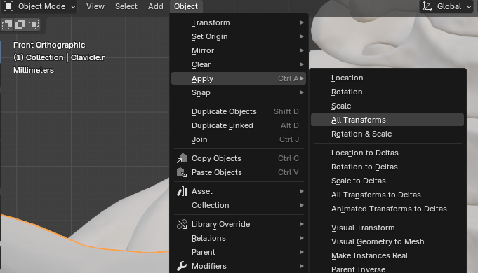 Apply all location/scale/rotation settings to default with selected Blender objects